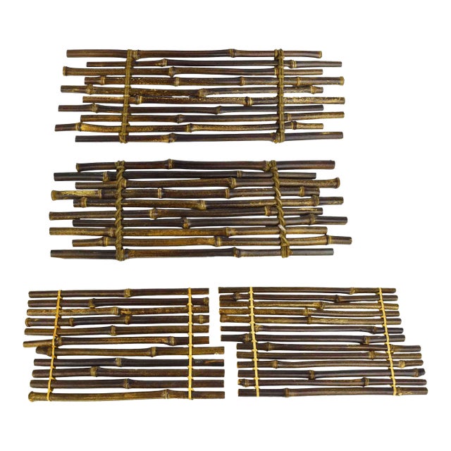 Mid 20th Century Handmade Natural Bamboo Flower Ikebana & Bonsai Stand Kadai Raft - 4 Pieces For Sale