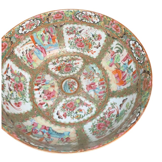 Large late 19th century Chinese export porcelain bowl, decorated in the Rose Medallion / Canton famille rose taste. The...