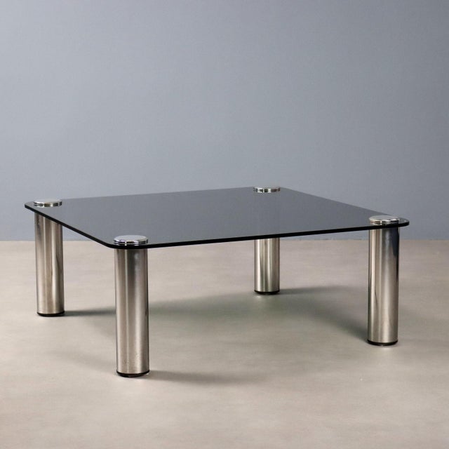 Gray Vintage Coffee Table in Chromed Metal and Glass, Italy, 1960s-1970s For Sale - Image 8 of 8