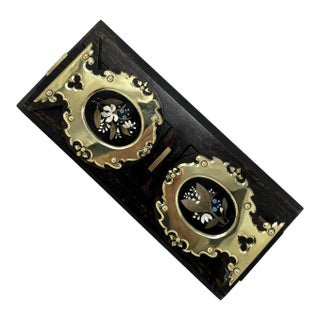 Antique Cormandel Wooden Brass Inlaid Book Slide Pietra Dura by George Betjemann For Sale