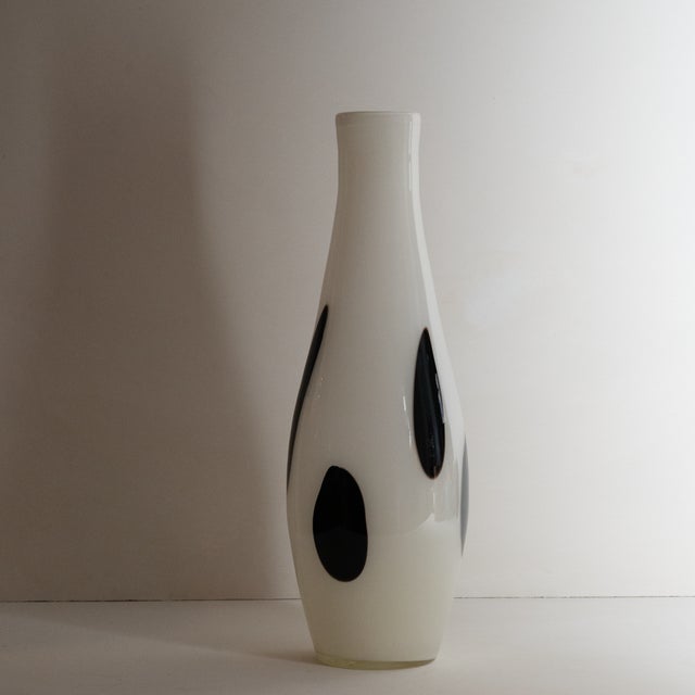 White and Black 2000's Art Glass Vase For Sale - Image 4 of 5
