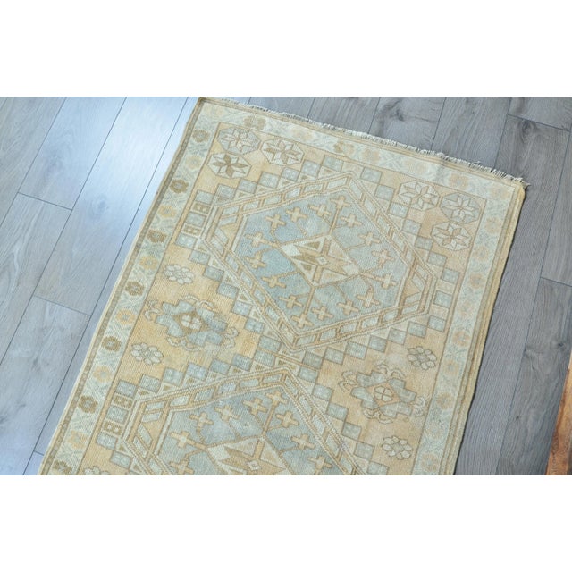 Khaki and Baby Blue Oushak Turkish Rug For Sale - Image 4 of 11