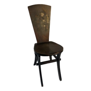 Early 20th Century Arts & Crafts Mission Oak Hall Chair Featuring a Hand-Painted Monk, Attributed to Shop of the Crafters For Sale