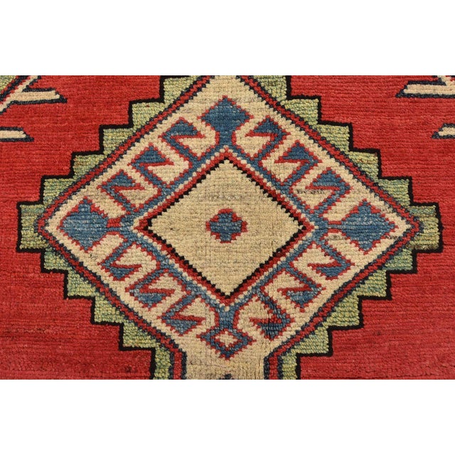 Red Kazak Rug 8'4'' X 11'3'' Red Wool Tribal Hand-Knotted Oriental Carpet For Sale - Image 8 of 12