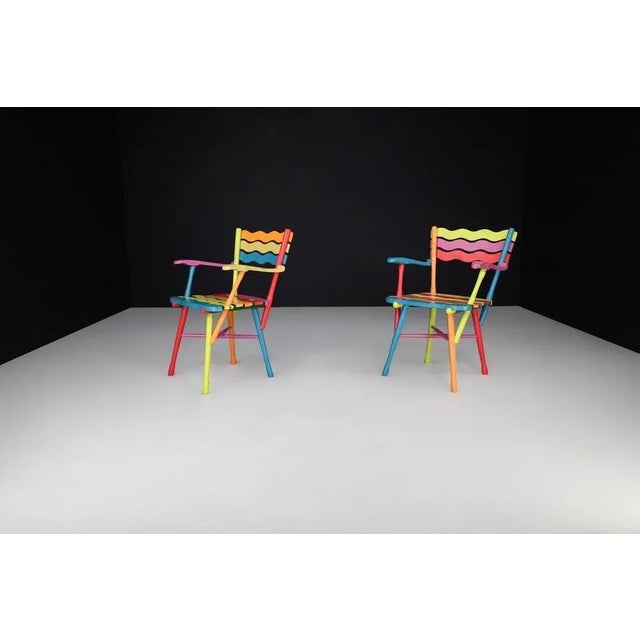 Wood Mid-Century French Folk Art Painted Beechwood Chairs, France, 1960s, Set of 2 For Sale - Image 7 of 9