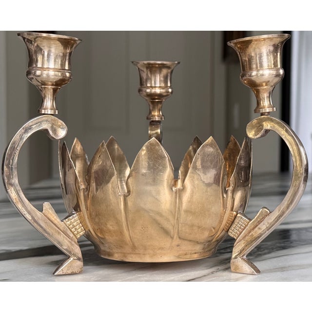 Mid 20th Century Solid Brass Mid- Century Centerpiece Candle Holder For Sale - Image 5 of 13
