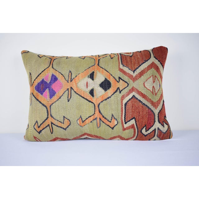 Vintage Lumbar Kilim Pillow Cover Geometrical Tribal Ethnic