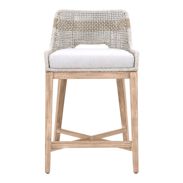 Tapestry Grey Mahogany Counter Stool, Taupe Stripe & Taupe/White Rope For Sale
