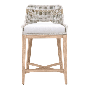 Tapestry Grey Mahogany Counter Stool, Taupe Stripe & Taupe/White Rope