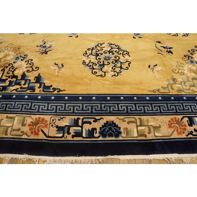 Textile Excellent Light Yellow and Blue Color With Special Florid Design Vintage Chinese Peking Rug For Sale - Image 7 of 8