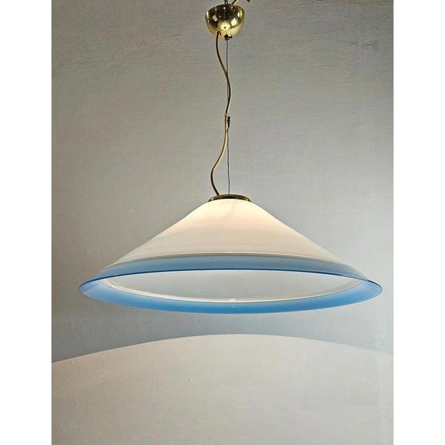 Blue Large White and Blue Murano Glass Pendant, 1970s For Sale - Image 8 of 11
