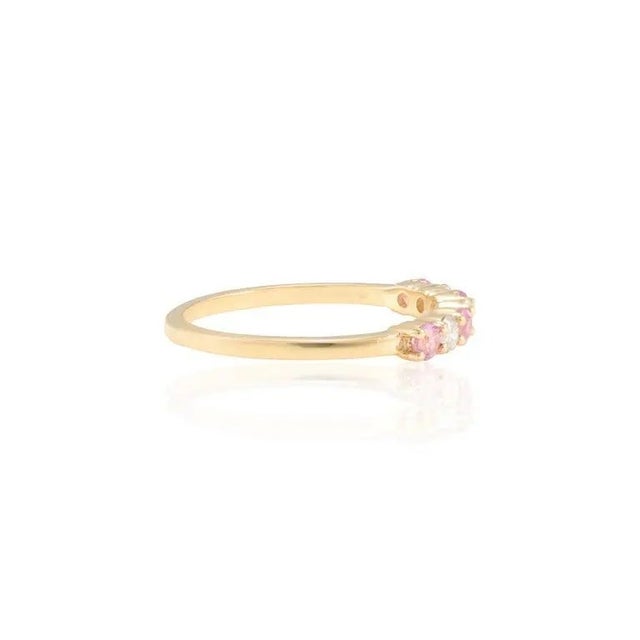 0.35 Ctw Pink Sapphire and Diamond Band 14k Solid Yellow Gold Size 8.5 For Sale - Image 4 of 4