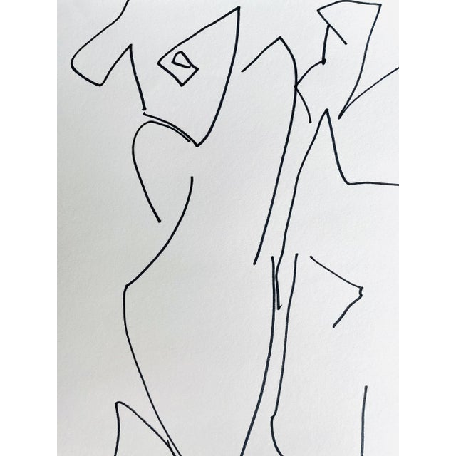 Post-Modern figurative drawing by Erik Sulander in Ink on paper, 9x12, signed, framed.