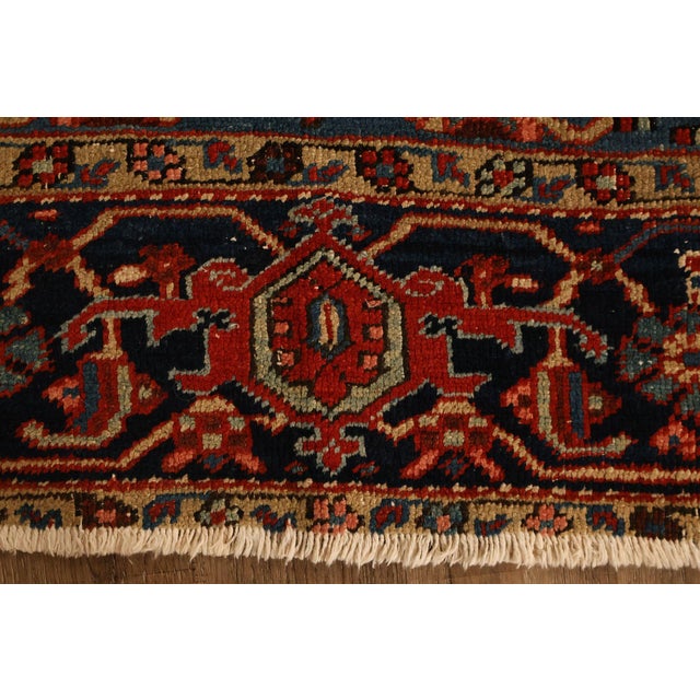 Red Vintage Heriz Hand Tied Persian Rug 90'" X 123" For Sale - Image 8 of 18
