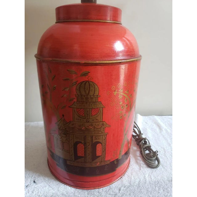 Paul Hanson metal painted lamp with Asian Accent. Lamp Measures 9" in diameter and 30" Tall to the top of the finial or...