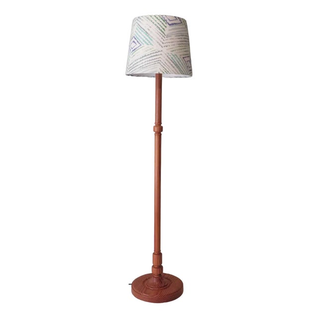 Vintage Scandinavian Pine Floor Lamp with Bespoke Lampshade, 1960s For Sale