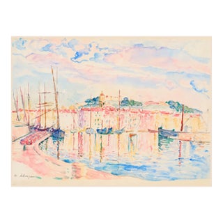 Pastel French Riviera Harbor Art Print – Le Port De Saint-Tropez by Lebasque, 40" X 30" For Sale