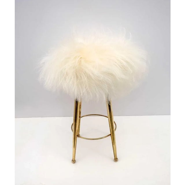 Mid-Century Modern Mid-Century Modern Brass & Sheeps Skin Stool from Gio Ponti, Italy, 1950s For Sale - Image 3 of 6