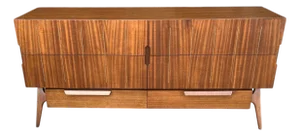 Mid-Century Modern Walnut Dresser With Sculpted Integrated Pulls and Splayed Legs”