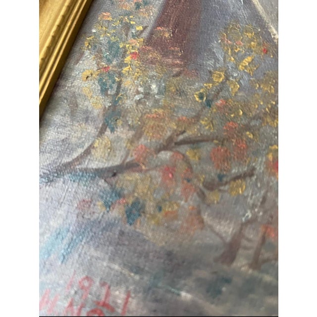 1921 Original Oil Painting by H. Noble – Native American Figure at Sunset – Antique Landscape Art For Sale - Image 10 of 12