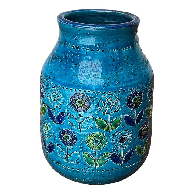 Mid-Century Modern Flower Design Pottery Vase by Aldo Londi for Bitossi, Italy, 1960s For Sale