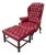 Antique Queen Anne Red Tufted Leather Wingback Chair & Ottoman For Sale