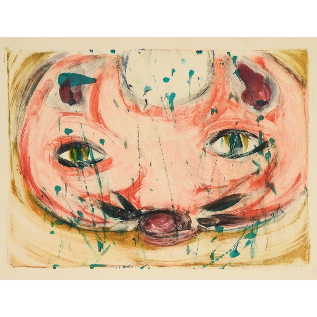 Abstract A Cat's Eyes - Transfer Monotype in Water Based Ink on Paper by Heather Speck For Sale - Image 3 of 5