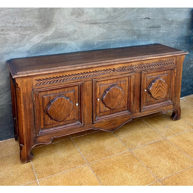 Spanish Renaissance Revival Oak Sideboard with Three Doors, 1930s For Sale - Image 4 of 13