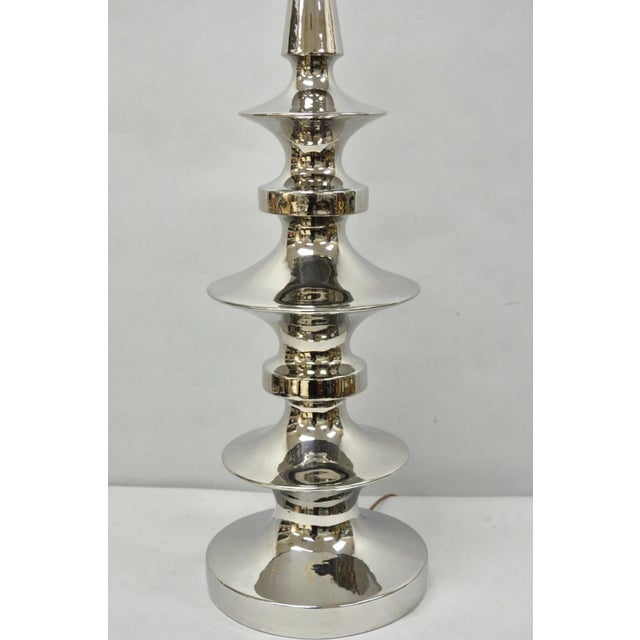 Vintage Italian Mid Century Modern Tall Sculptural Silver Ceramic Table Lamp For Sale - Image 12 of 18