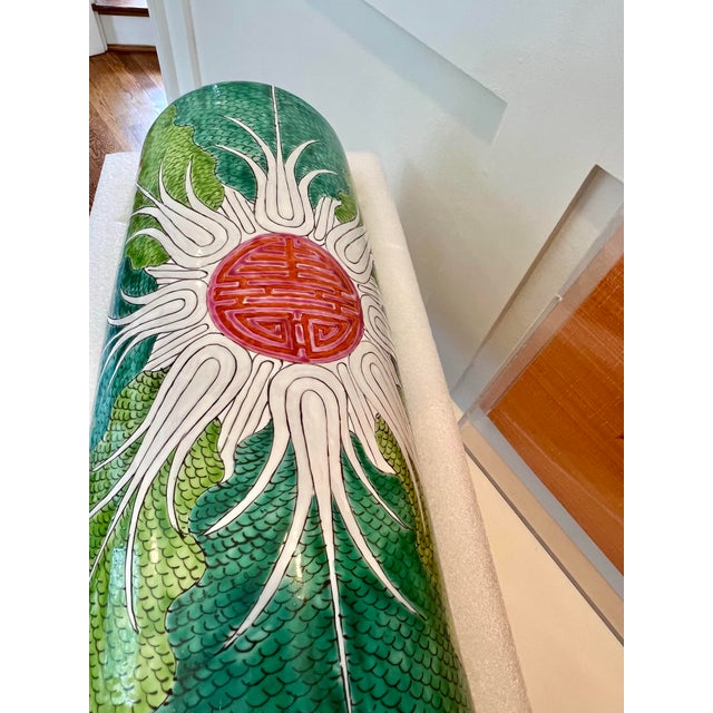2020s Bok Choy “Shou” Longevity Pattern Handpainted Porcelain Umbrella Stand For Sale - Image 5 of 12