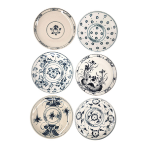 Late 20th Century Set of 6 Bat Tràng Hand-Painted Blue & White Vietnamese Ceramic Dessert Plates