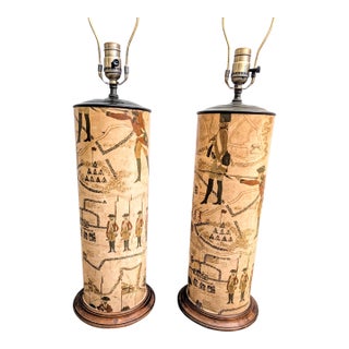 Mid 20th Century Americana Revolutionary War Decoupage Cylinder Lamps - A Pair For Sale