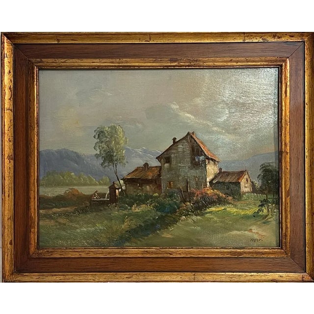 Tessari, Farmhouse in the Countryside, 19th Century, Oil Painting on Panel, Framed For Sale
