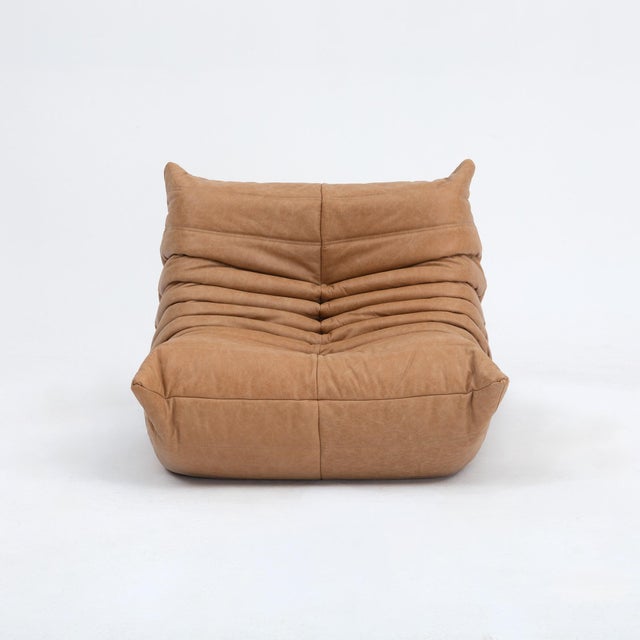 Sienna Restored Vintage Ligne Roset Togo Chair and Ottoman in Raw Sienna Leather For Sale - Image 8 of 15