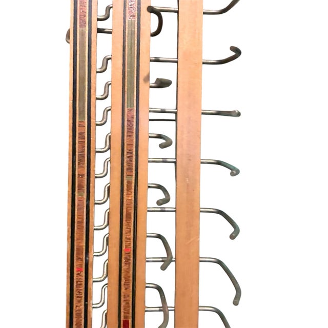 Vintage Tie Scarf Belt Necklaces Wall Mount Organizer Wood Brass 29 Hooks Adjustable For Sale - Image 4 of 8