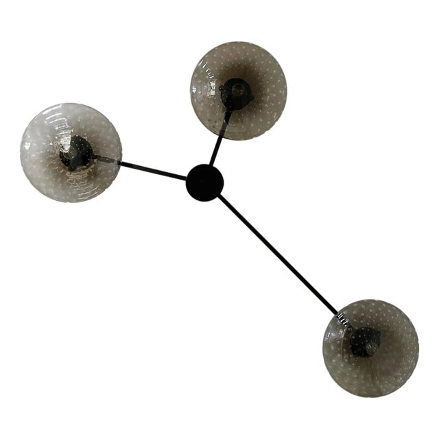 Trio Black Powder Coat Smoky Bubbles Glass Flush Mount by Fabio LTD For Sale