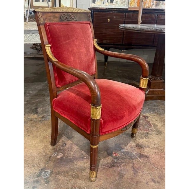 Traditional 19th Century French Empire Walnut and Gilded Armchair For Sale - Image 3 of 7