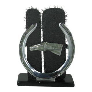 Brush Horse Head Bronze Chromed Holder Lather & Real Hair Art Deco, 1935 For Sale