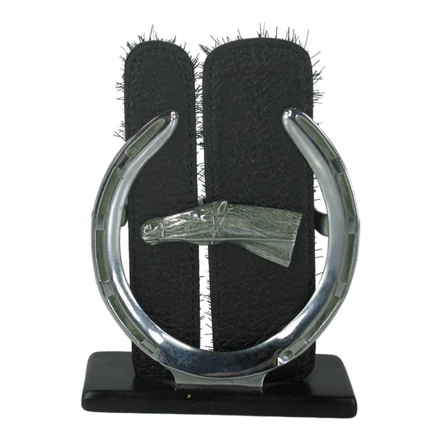 Brush Horse Head Bronze Chromed Holder Lather & Real Hair Art Deco, 1935 For Sale