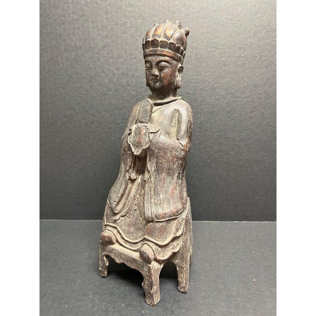 Late 19th Century Antique Chinese Art Bronze Quan Ying Statue For Sale - Image 5 of 9