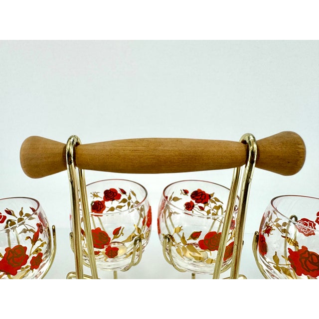 1960s Mid Century Modern Roly Poly Glassware With Teak Handle Carrier- 9 Pieces For Sale - Image 5 of 11