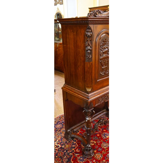 Wood Walnut Renaissance Revival Style Two Door China Cabinet Circa 1920's For Sale - Image 7 of 13