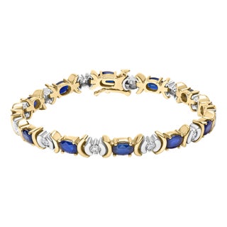 14K Yellow Gold 1.00 Cttw Alternating Diamond and 6 1/2 Cttw Oval Blue Sapphire Link Bracelet (H-I Color, SI1-SI2 Clarity) - 7" Inches For Sale