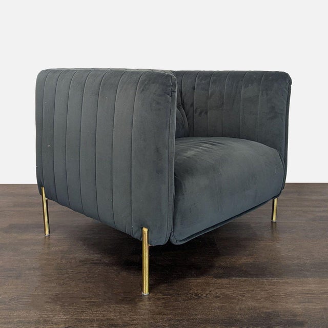 Modern Dark Grey Velvet Lounge Chair With Gold Legs | Chairish