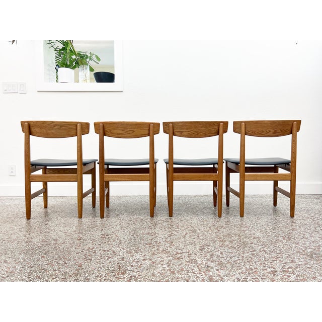 Børge Mogensen Børge Mogensen 'Øresund' Oak and Black Leather Dining Chairs for Karl Anderson and Söner - Set of Four For Sale - Image 4 of 13