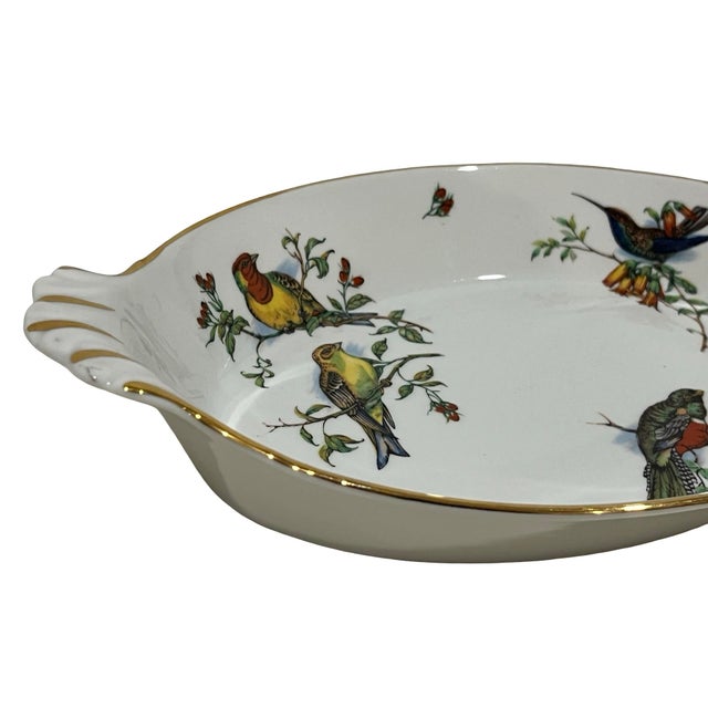 Pillivuyt et Cie Two Nesting Pillivuyt France Porcelain Bird Gratin Dishes Gold Trim Vintage For Sale - Image 4 of 9
