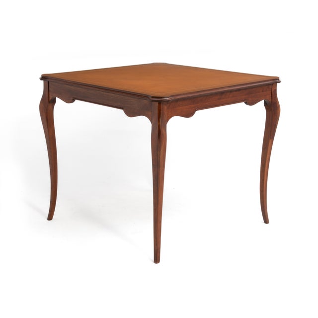 French Louis XV Provincial Style Embossed Leather Top Cabriole Legs Card Games Table For Sale In Philadelphia - Image 6 of 15