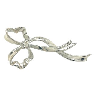 1990s Tiffany & Co Ribbon Brooch Pin Sterling Silver Estate For Sale
