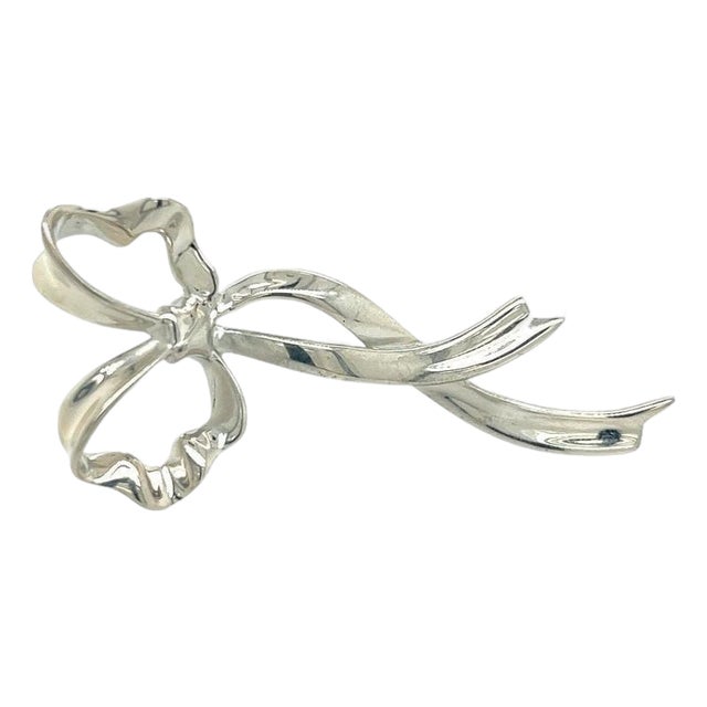 1990s Tiffany & Co Ribbon Brooch Pin Sterling Silver Estate For Sale