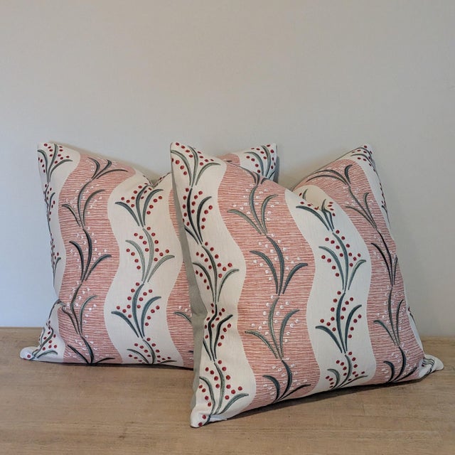 Not Yet Made - Made To Order Nina Campbell Sidney Stripe Pillows in Coral/Teal/Pink- Pair For Sale - Image 5 of 6